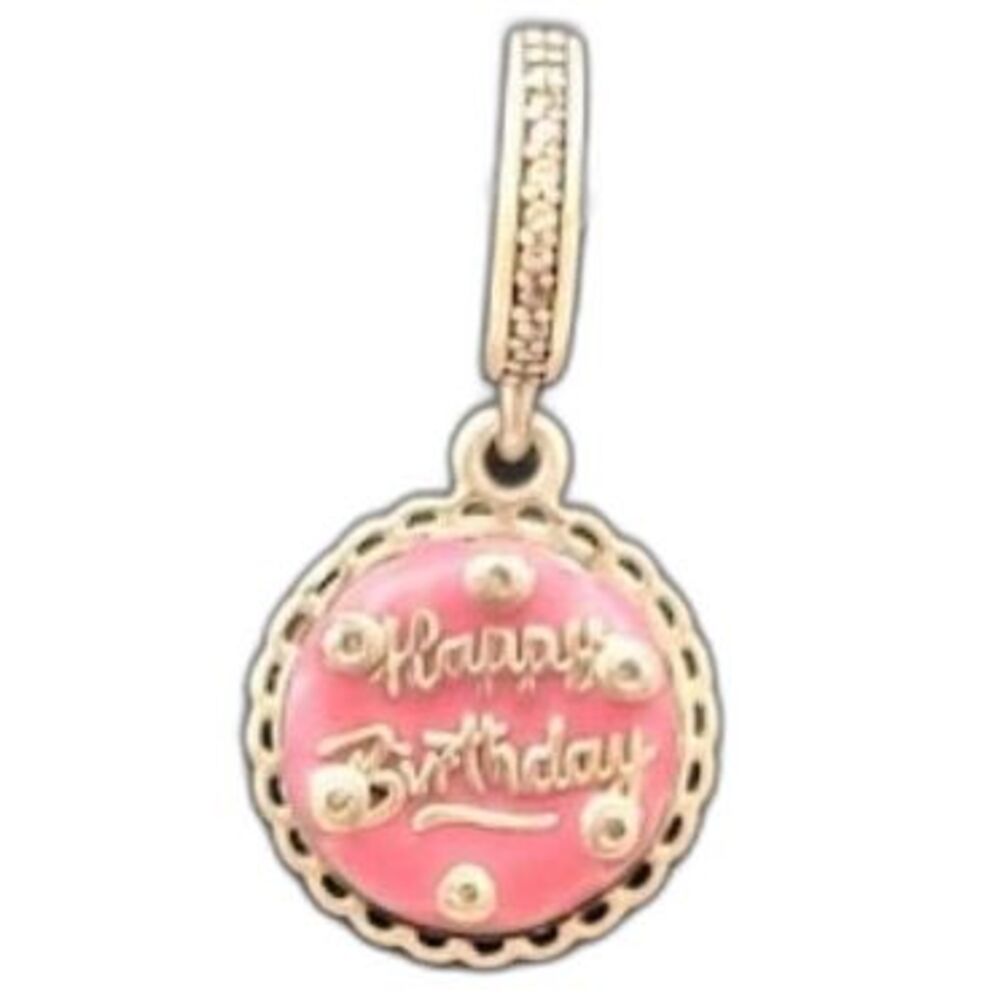 Pandora S925 ALE Pink Happy Birthday Cake Charm Sterling Silver Dangle Retired